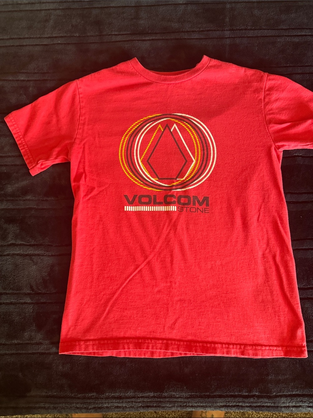 Volcom Red Tee with Yellow and Black Logo